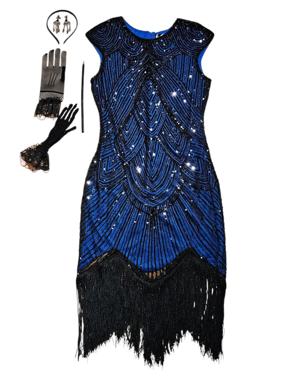 Fundaisy Roaring 20s Great Gatsby Beaded Sequin Flapper Dress Costume Large